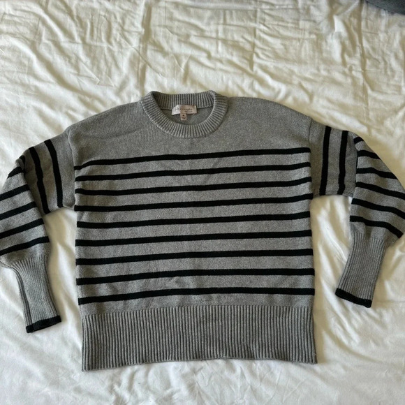 philosophy grey and black striped crewneck knit sweater size medium - Picture 2 of 8